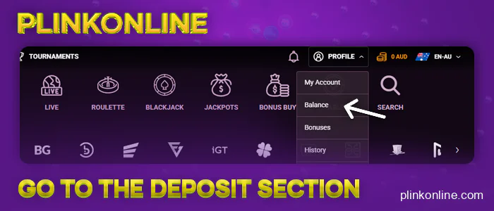 Open the online casino deposit page