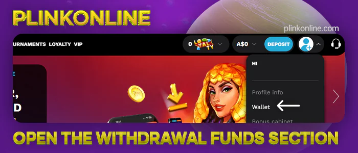 Open the withdrawal section of an online casino with plinko online